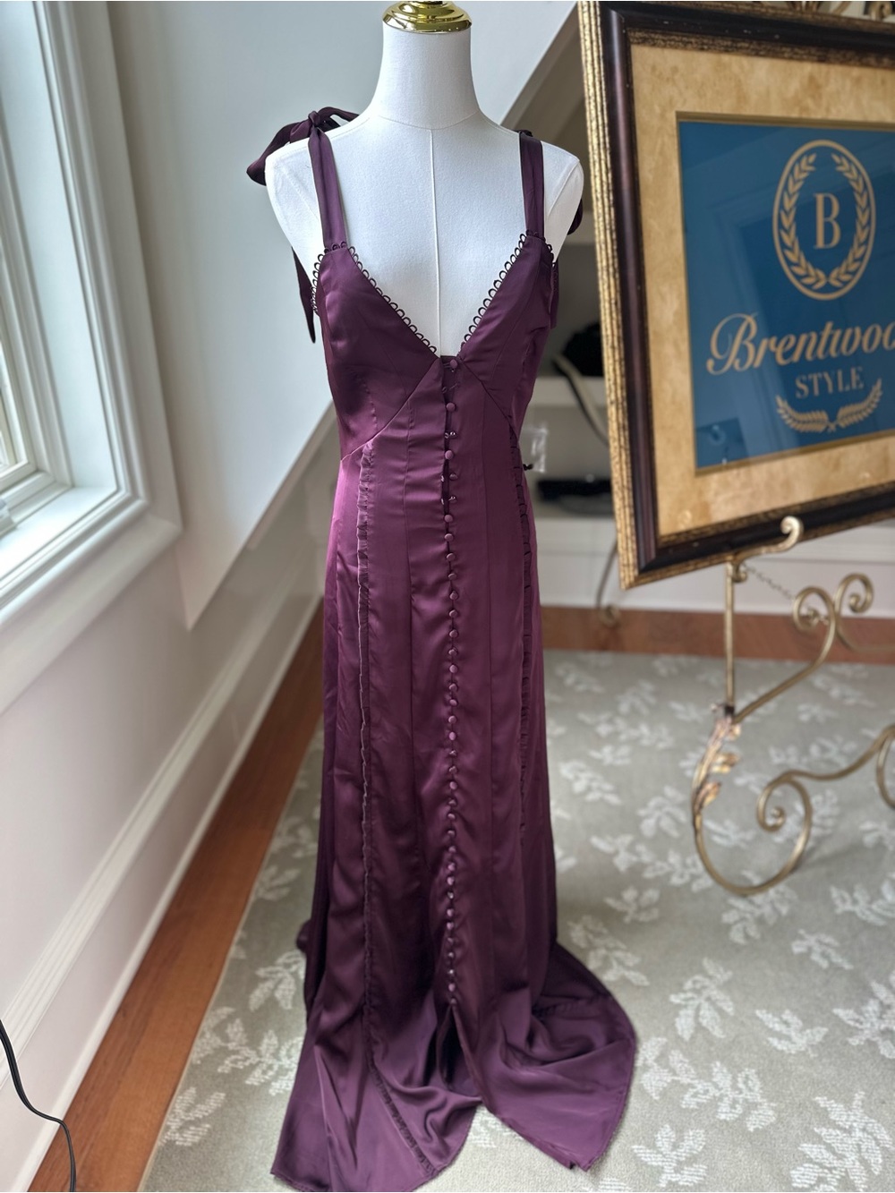 Plum Satin Button-Front Evening Gown by Altard State size small NWT